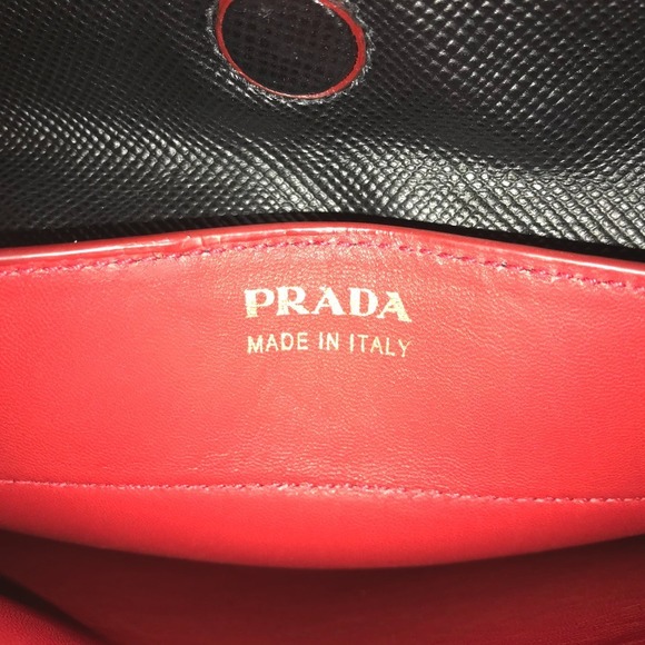 Prada Double Tote Bag Leather Shoulder Bag Black Red - Picture 4 of 16